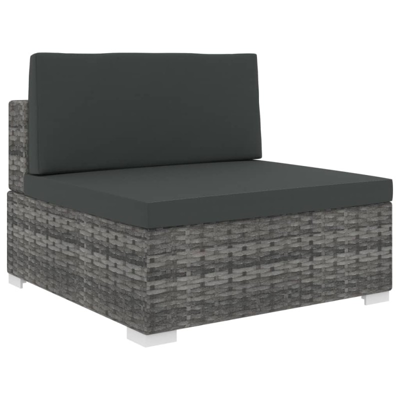   Seduta Centrale Modulare 1 pz con Cuscini in Polyrattan Grigio