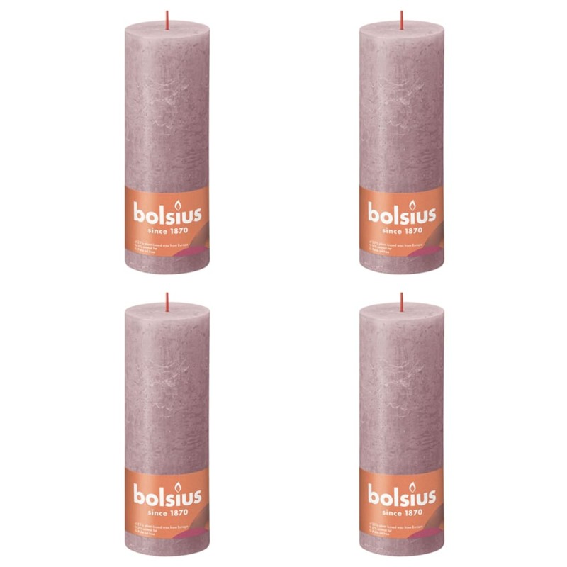 Bolsius Candele Rustiche a Colonna Shine 4 pz 190x68 mm Rosa Cenere