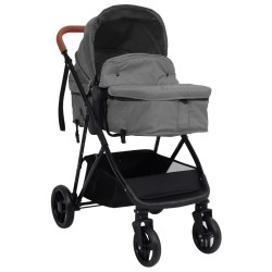 vidaXL Passeggino 3 in 1 Grigio Chiaro e Nero in Acciaio