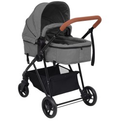 vidaXL Passeggino 3 in 1 Grigio Chiaro e Nero in Acciaio