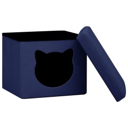 vidaXL Sgabello con Contenitore Pieghevole Gatto Blu in Tessuto 