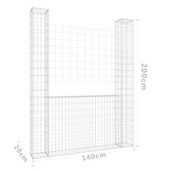    Gabbione a U con 2 Pali in Ferro 140x20x200 cm