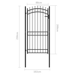 Cancello per Recinzione con Punte in Acciaio 100x200 cm Nero