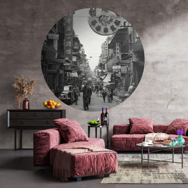 WallArt Carta da Parati Circolare Hong Kong the Old Days 142,5 cm