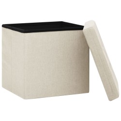 vidaXL Pouf con Contenitore Pieghevoli 2 pz Bianco Crema in Simil Lino