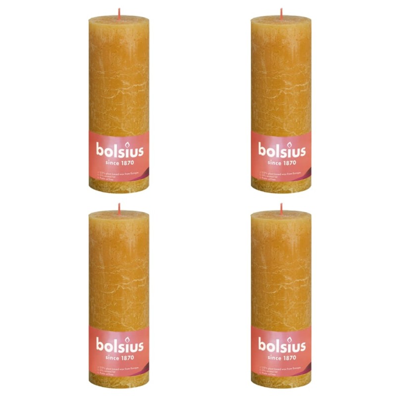 Bolsius Candele Rustiche Colonna Shine 4 pz 190x68 mm Giallo Favo