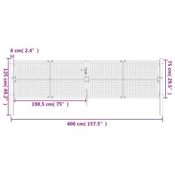 vidaXL Cancello Giardino Antracite 400x125 cm in Acciaio