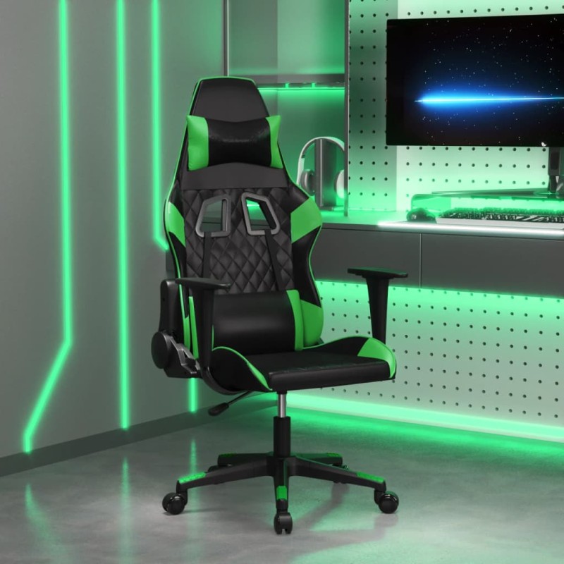 vidaXL Sedia da Gaming Massaggiante Nero e Verde in Similpelle