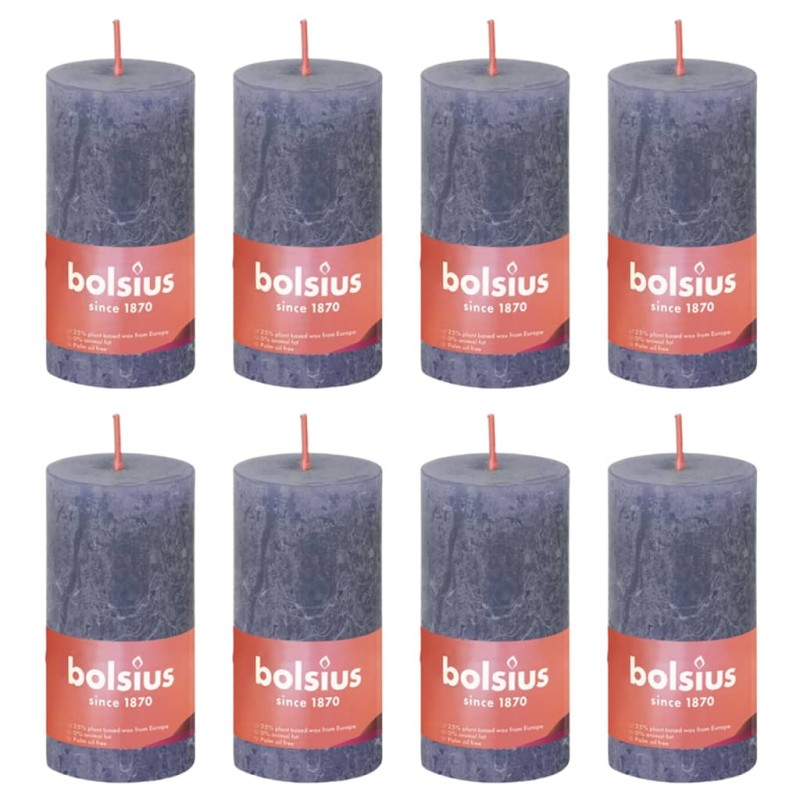 Bolsius Candele Rustiche a Colonna Shine 8 pz 100x50 mm Blu Crepuscolo