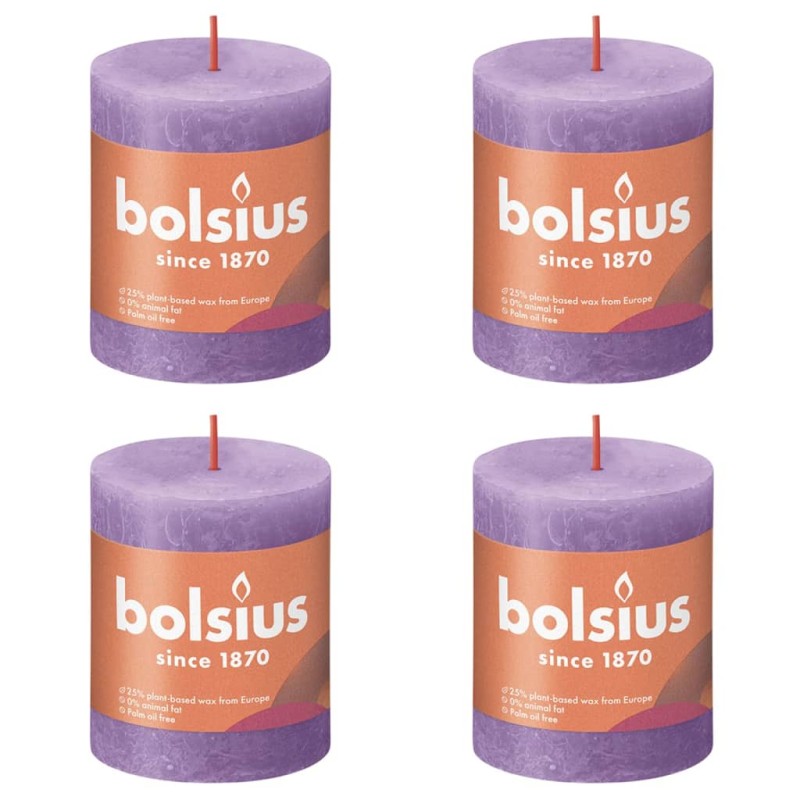 Bolsius Candele Rustiche a Colonna Shine 4 pz 80x68 mm Viola Vibrante