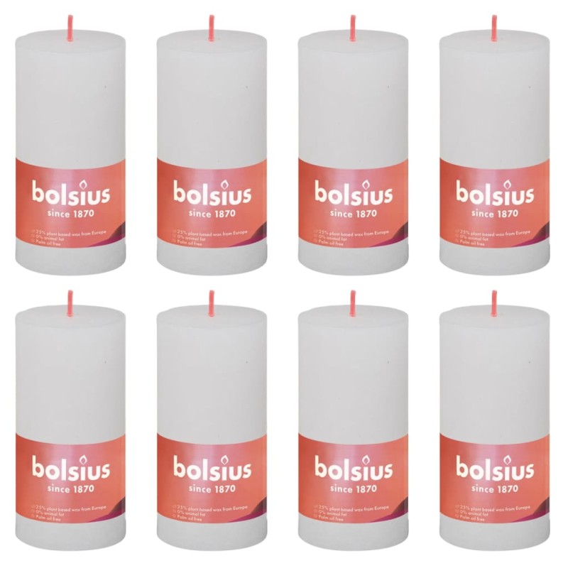 Bolsius Candele Rustiche a Colonna Shine 8 pz 100x50 mm Bianco Nuvola