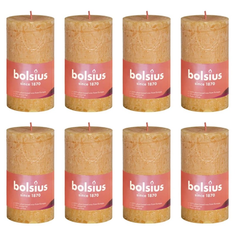 Bolsius Candele Rustiche a Colonna Shine 8 pz 100x50 mm Giallo Favo