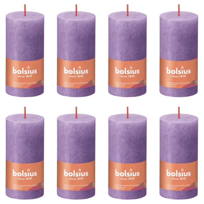 Bolsius Candele Rustiche a Colonna Shine 8 pz 100x50 mm Viola Vibrante