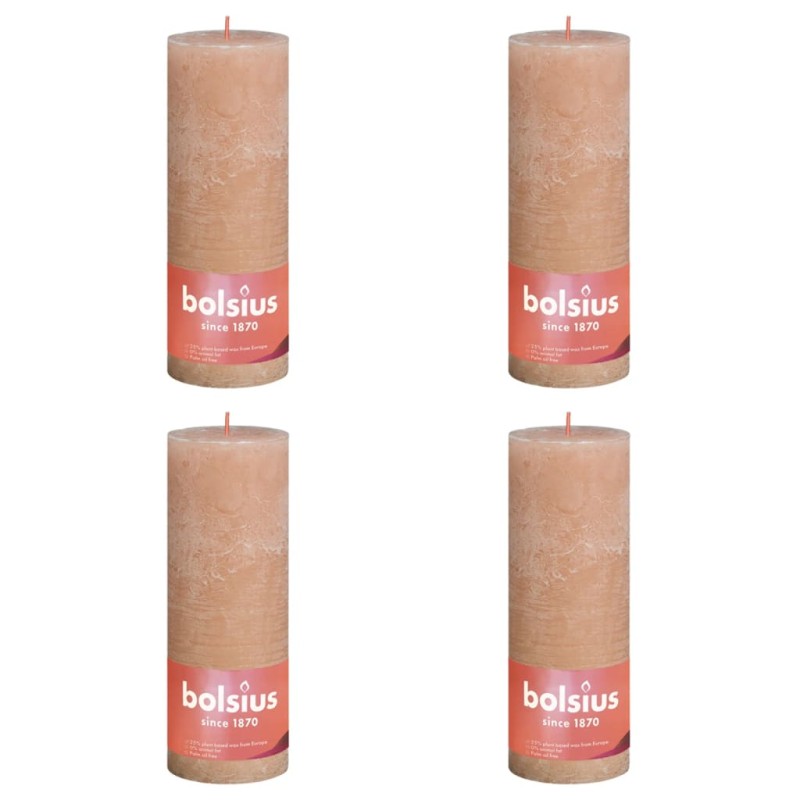 Bolsius Candele Rustiche a Colonna Shine 4 pz 190x68 mm Rosa Nebbia