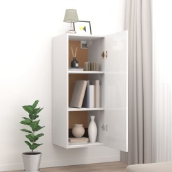    Mobile Parete Bianco Lucido 34,5x34x90 cm in Legno Ingegnerizzato