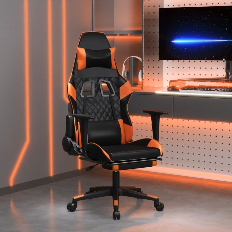 vidaXL Sedia Gaming Massaggio Poggiapiedi Nero e Arancione Similpelle