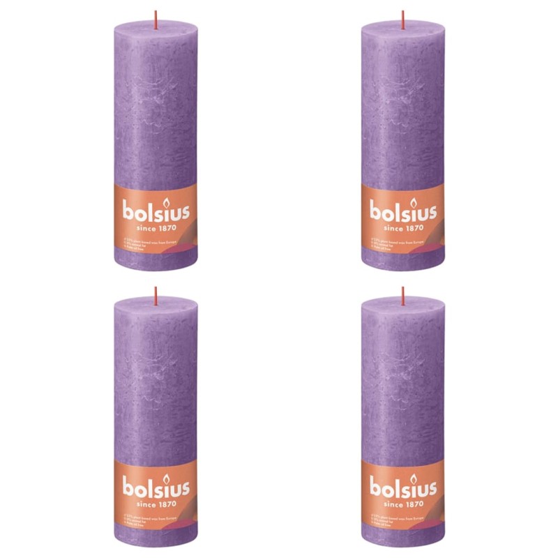 Bolsius Candele Rustiche a Colonna Shine 4 pz 190x68 mm Viola Vibrante