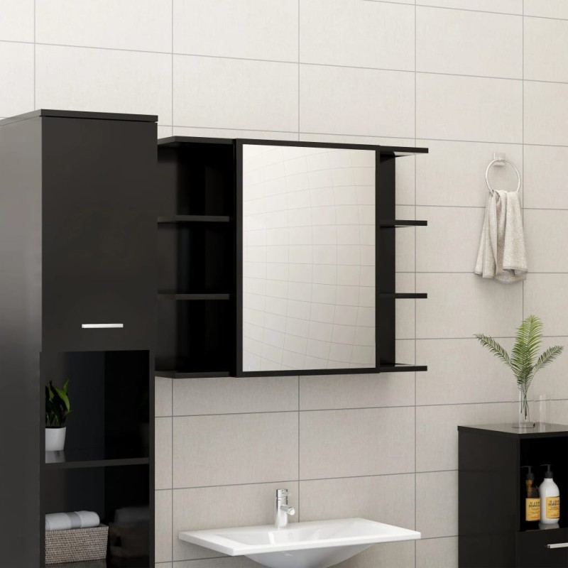    Armadietto a Specchio Nero 80x20,5x64 cm in Truciolato