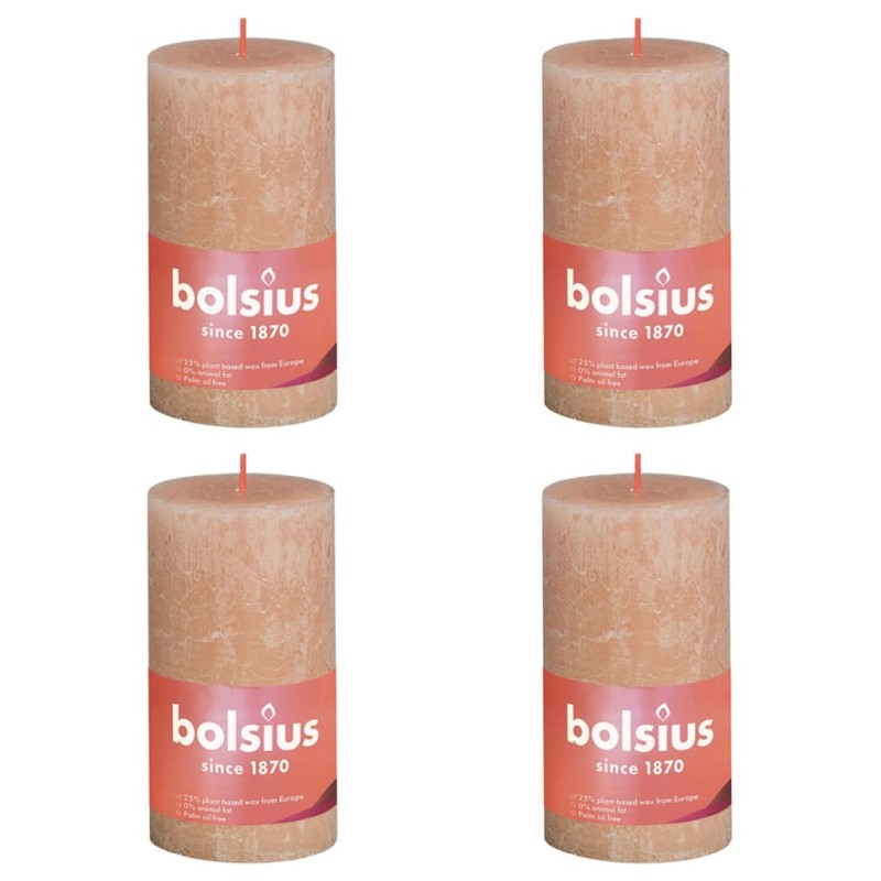 Bolsius Candele Rustiche a Colonna Shine 4 pz 130x68 mm Rosa Nebbia