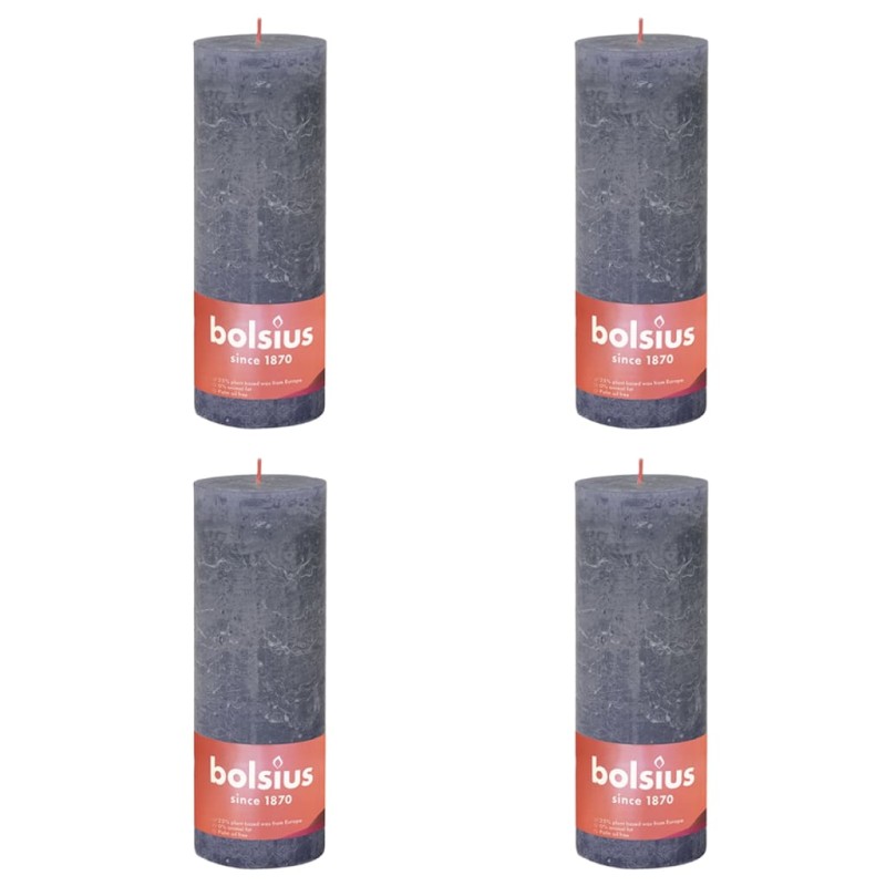 Bolsius Candele Rustiche a Colonna Shine 4 pz 190x68 mm Blu Crepuscolo