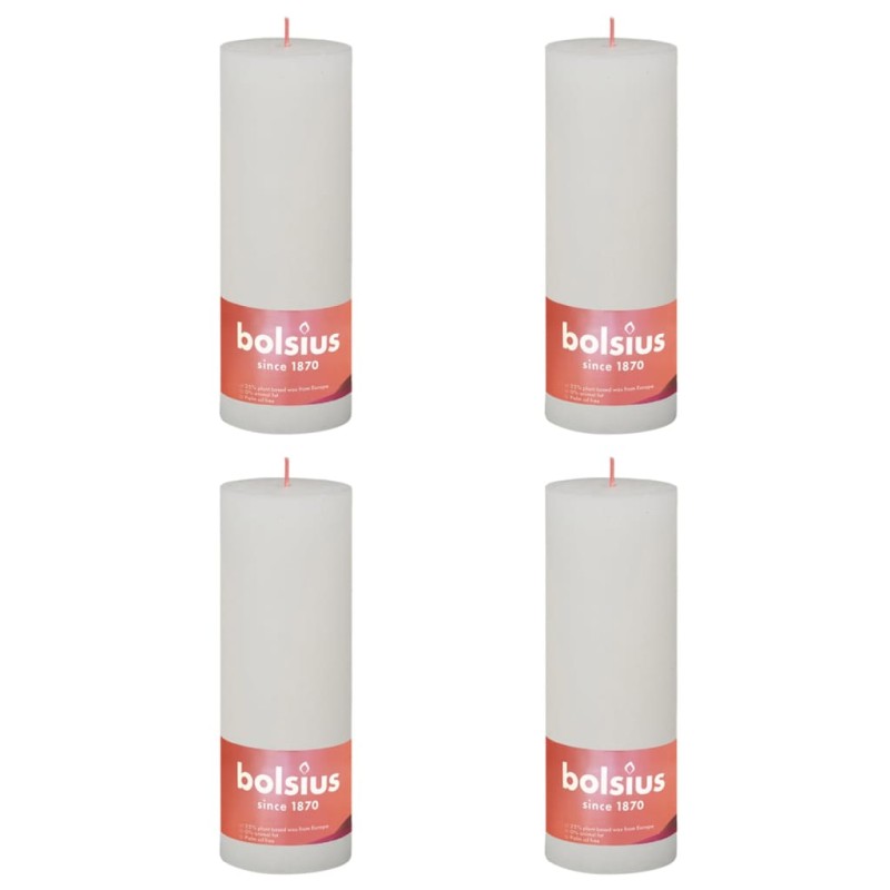 Bolsius Candele Rustiche a Colonna Shine 4 pz 190x68 mm Bianco Nuvola