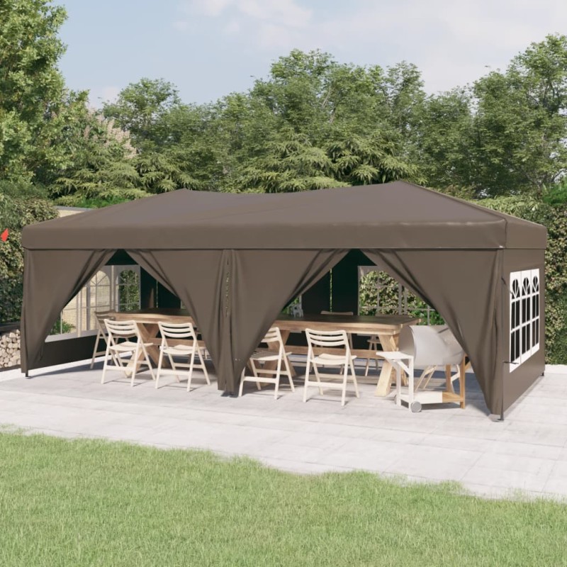 Tenda per Feste Pieghevole con Pareti Laterali Tortora 3x6 m