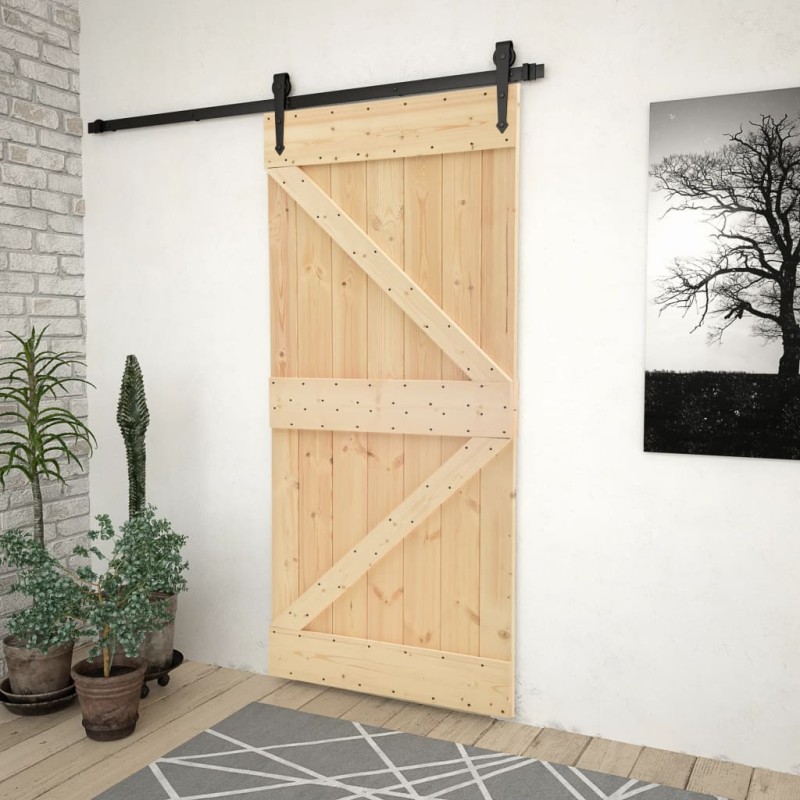    Porta Scorrevole con Set Hardware 100x210 cm in Legno di Pino