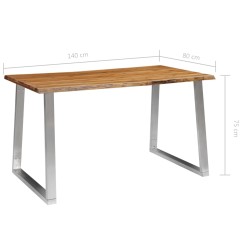    Tavolo da Pranzo 140x80x75cm Massello d'Acacia e Acciaio Inox