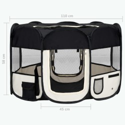    Box per Cani Pieghevole con Borsa Trasporto Nero 110x110x58 cm