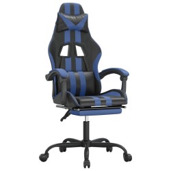 Sedia da Gaming Girevole con Poggiapiedi Nero e Blu Similpelle