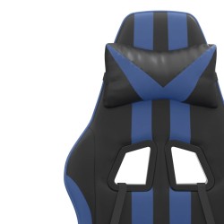 Sedia da Gaming Girevole con Poggiapiedi Nero e Blu Similpelle