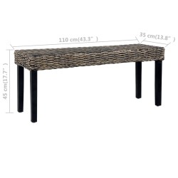 vidaXL Panca 110 cm Nera in Rattan Naturale Kubu e Massello di Mango