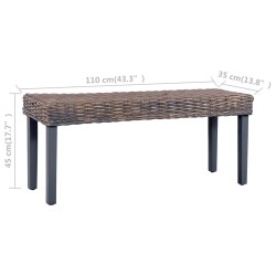 vidaXL Panca 110 cm Grigia in Rattan Naturale Kubu e Massello di Mango