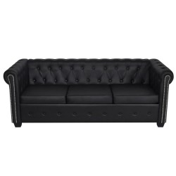 vidaXL Divano Chesterfield a 3 Posti in Finta Pelle Nero  