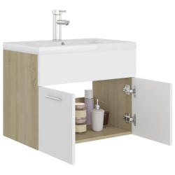 Mobile da Bagno con Lavabo Bianco e Rovere Sonoma in Truciolato