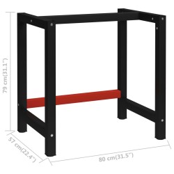 vidaXL Telaio per Banco da Lavoro in Metallo 80x57x79 cm Nero e Rosso