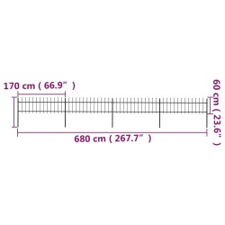    Recinzione da Giardino con Punta a Lancia Acciaio 6,8x0,6m Nera