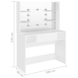 vidaXL Toeletta con Luci LED 100x40x135 cm in MDF Bianca