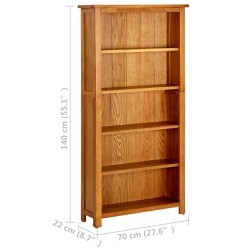 vidaXL Libreria a 5 Ripiani 70x22x140 cm in Legno Massello di Rovere