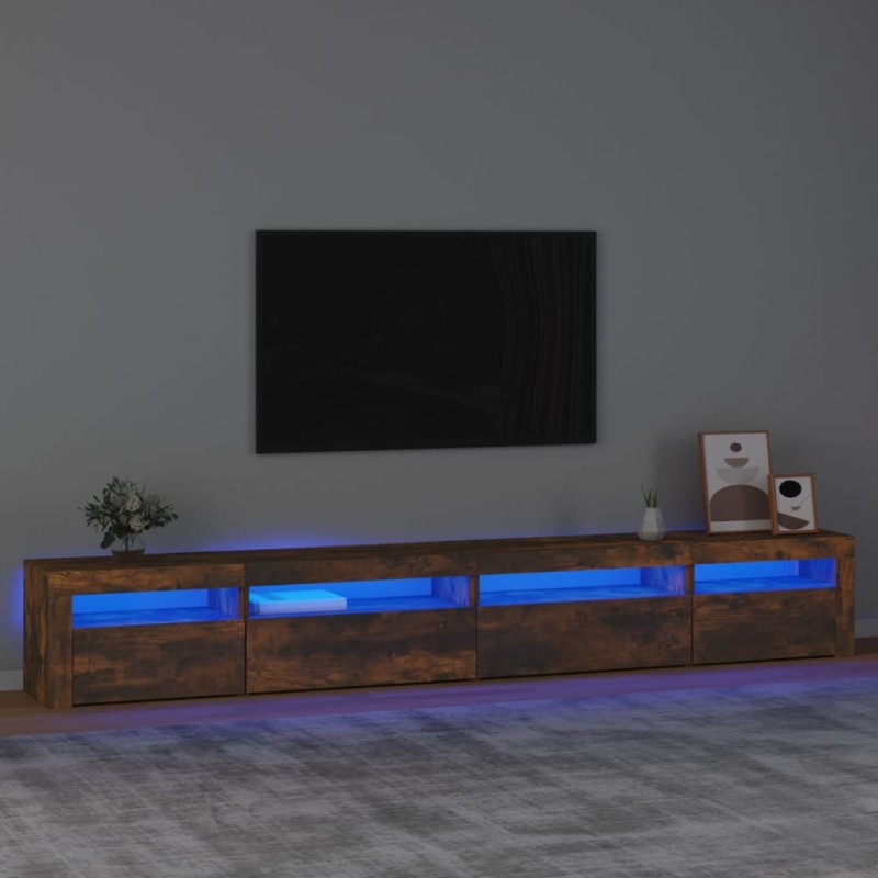 Mobile Porta TV con Luci LED Rovere Fumo 270x35x40 cm