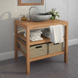 vidaXL Mobile per Lavabo con 2 Cesti in Massello di Teak 74x45x75 cm