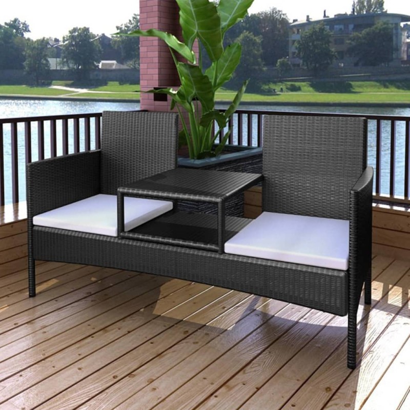 vidaXL Divano da Giardino a 2 Posti con Tavolino in Polyrattan Nero