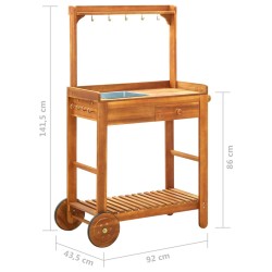 vidaXL Carrello da Cucina da Giardino in Acacia 92x43,5x141,5 cm