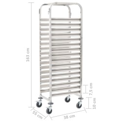 vidaXL Carrello da Cucina per 16 Vassoi 38x55x163 cm in Acciaio Inox