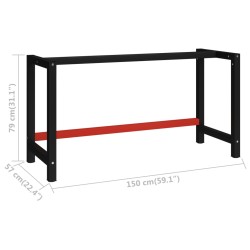 vidaXL Telaio per Banco da Lavoro in Metallo 150x57x79 cm Nero e Rosso