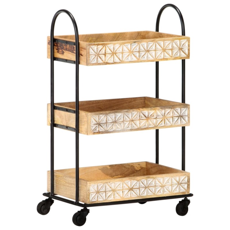 vidaXL Carrello da Cucina a 3 Livelli 46x30x76 cm in Massello di Mango