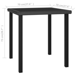 vidaXL Tavolo da Pranzo da Giardino Nero 70x70x73 cm in Polyrattan