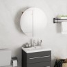 Armadio da Bagno con Specchio Rotondo e LED Rovere 40x40x17,5cm