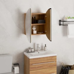 Armadio da Bagno con Specchio Rotondo e LED Rovere 40x40x17,5cm