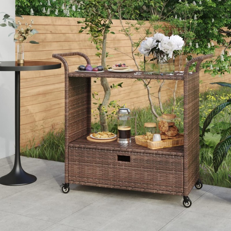 vidaXL Carrello da Bar con Cassetto Marrone 100x45x97 cm in Polyrattan